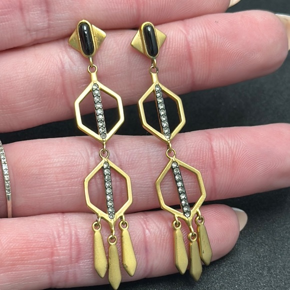 Stella & Dot Gold and Black Geometric Earrings - Picture 6 of 6